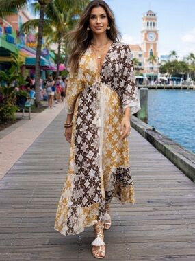ShopEvelynne Brown and Mustard Floral Maxi Dress